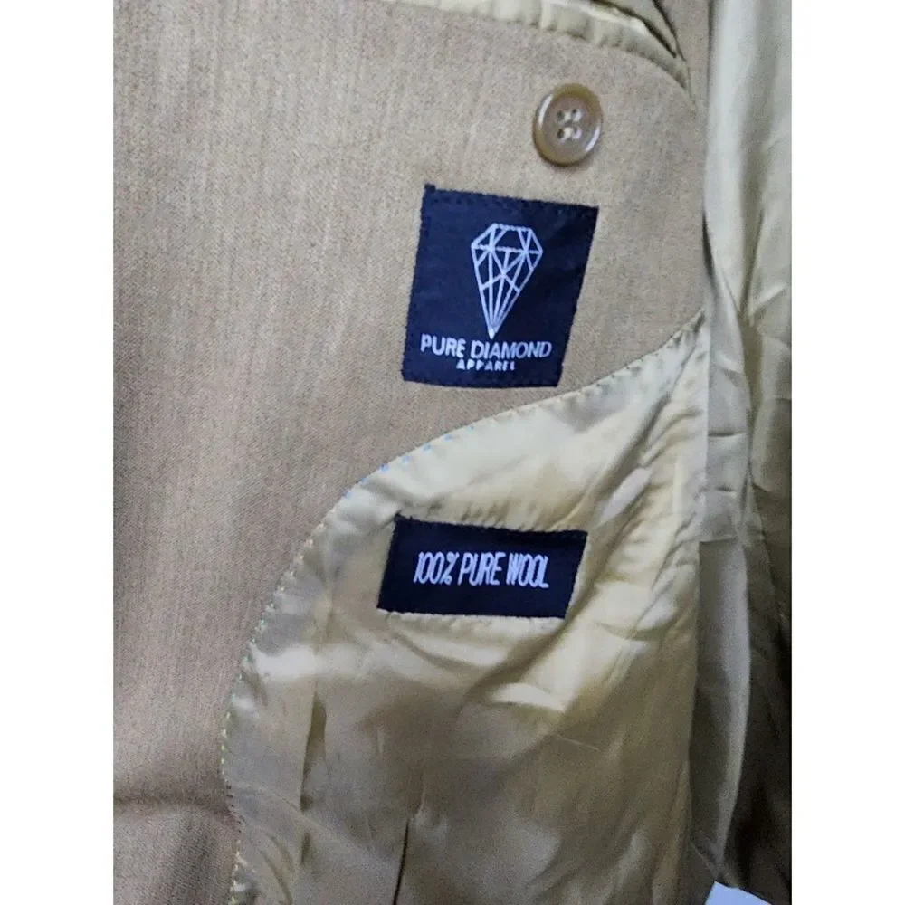 NWT Pure Diamond Apparel Men Brown 100% Wool Blazer Jacket size 52R or XXL,